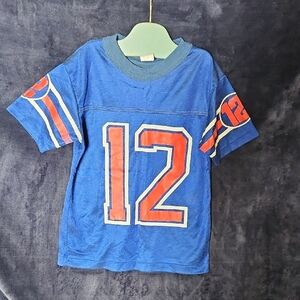 Vintage Blue and Red Kids Sports Shirt. Number 12 New England Colors